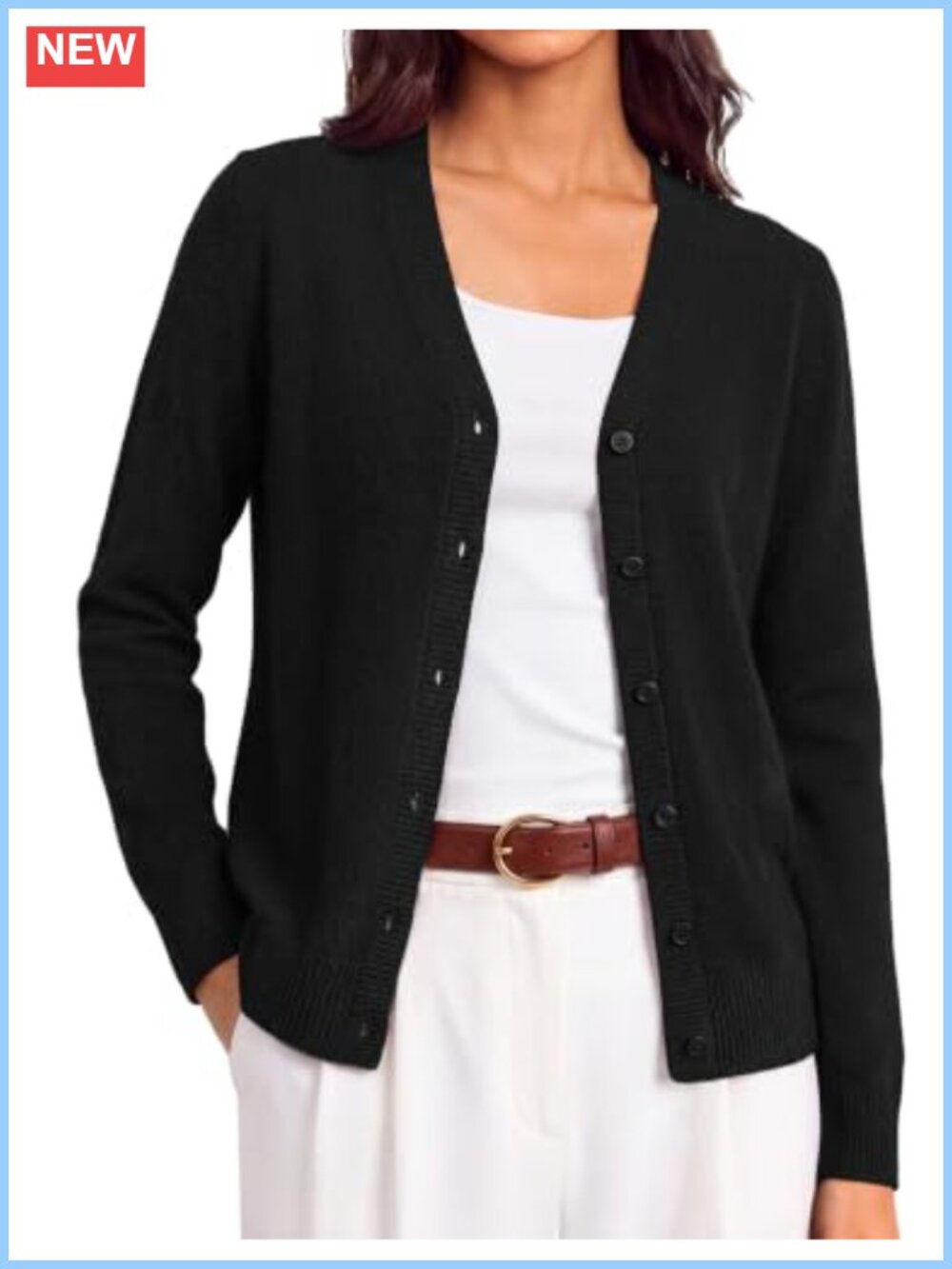 Merino Wool Cashmere Blend Cardigan Button-Up V-Neck Long Sleeve